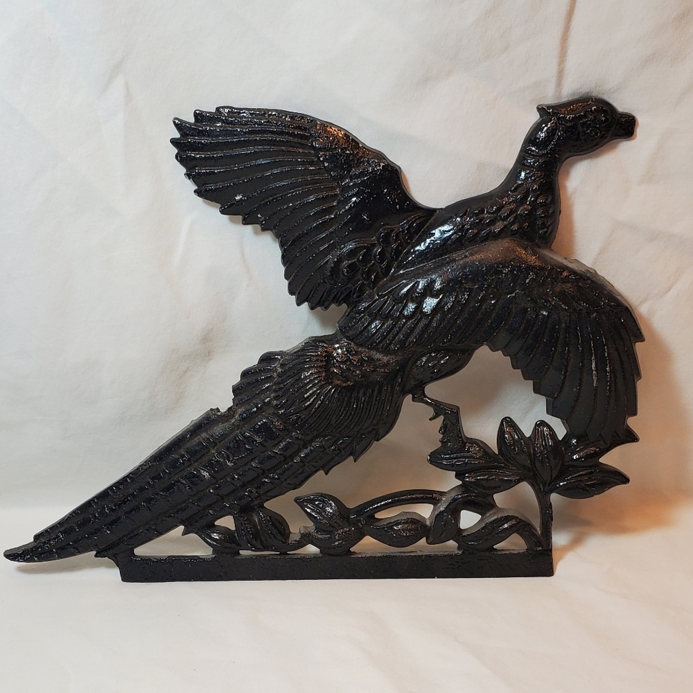Black Cast Aluminum Vtg Pheasant Bird Wall Hanging Freestanding Display Plaque